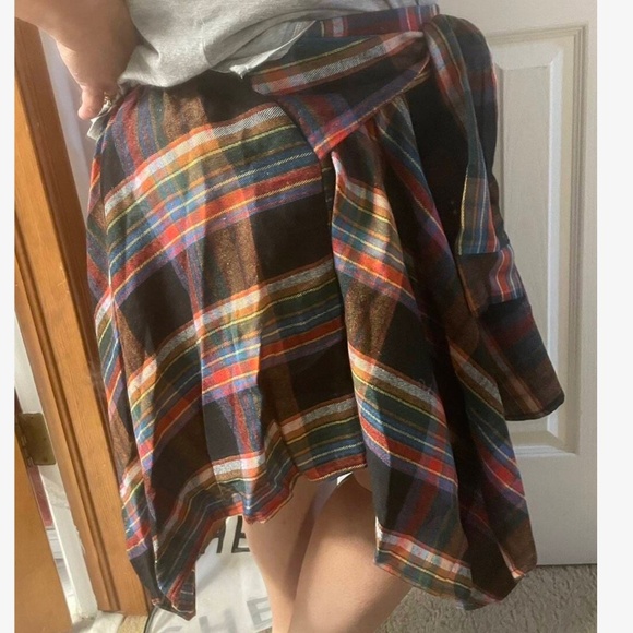 Plaid Print Stretchy Waist Asymmetrical Hem Mini Skirt - Picture 4 of 11